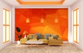 Mock up wall in room modern orange style. 3d rendering