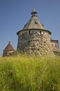 Wall Russian Orthodox Solovetsky monastery made of huge stones. Royalty Free Stock Photo