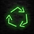 Vector realistic isolated neon sign of Recycle logo for decoration and covering on the wall background. Concept of environment and