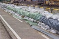 Wall of sandbags for flood defense Royalty Free Stock Photo