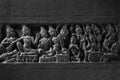 Wall sculptures of Hindu gods at Hampi Temple in black and white