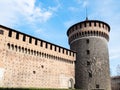 Wall of Sforza Castle with tower Santo Spirito Royalty Free Stock Photo