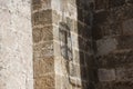 Wall and shadow on it of a street lantern in the The Street of the Knights, the most famous street in Rhodes old town, Rhodes Royalty Free Stock Photo