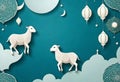 a wall with sheeps, lanters, stars and clouds in the sky Royalty Free Stock Photo