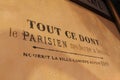 Wall sign in French at bakery in France pavilion