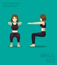 Wall Sit Body Workout Exercise Set Manga Cartoon Vector