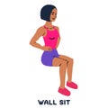 Wall sit. Sport exersice. Silhouettes of woman doing exercise. Workout, training.