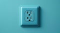 Wall socket on blue wall. Generative AI Royalty Free Stock Photo