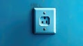 Wall socket on blue wall. Generative AI Royalty Free Stock Photo