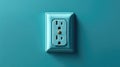 Wall socket on blue wall. Generative AI Royalty Free Stock Photo