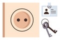 Wall socket, ID badge, and keys illustrating security, access, and power concepts Royalty Free Stock Photo