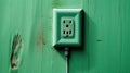 Wall socket on green wall. Generative AI Royalty Free Stock Photo