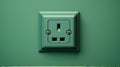 Wall socket on green wall. Generative AI Royalty Free Stock Photo