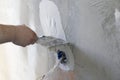 Wall socket installation.Work on installing electrical outlets. Electrician prepares the wiring fitting outlets. Royalty Free Stock Photo