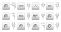 Wall socket and plug types. Electrical power point, white outlet and connectors from around the world realistic 3D