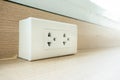 Wall socket on white wall, unplug or plugged in concept, electric plug Royalty Free Stock Photo