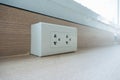 Wall socket on white wall, unplug or plugged in concept, electric plug Royalty Free Stock Photo