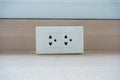 Wall socket on white wall, unplug or plugged in concept, electric plug Royalty Free Stock Photo