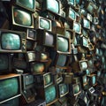 Wall stack of outdated old crt televisions Royalty Free Stock Photo