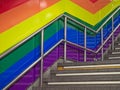 Wall of the stairway painted in LGBT Rainbow color