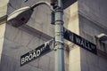 Wall street and Broad street sign in New York City. USA Royalty Free Stock Photo