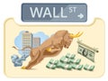 Wall Street Bull. Financial center, money. Wall Street Attacking Bull.