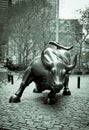 Wall Street Bull Statue on Broadway in New York City.