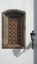 wall street light and a window of a church, Las Palmas, Canary islands Royalty Free Stock Photo