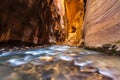 Wall street in the narrows trail, Zion national park Royalty Free Stock Photo