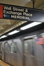 Wall Street New York City Subway Sign NYC 9/11 Memorial Transit Station Royalty Free Stock Photo