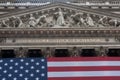 Wall street New York Stock Exchange with American flag Royalty Free Stock Photo