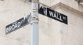 Wall Street road sign corner of NY Stock Exchange Royalty Free Stock Photo