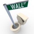 Wall Street Sign Flushing Down Toilet