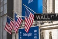 Wall Street sign near New York Stock Exchange Royalty Free Stock Photo