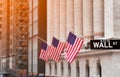 Wall street sign in New York City with New York Stock Exchange background, USA Royalty Free Stock Photo