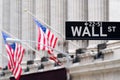 Wall street sign with the New York Stock Exchange on the backgro Royalty Free Stock Photo