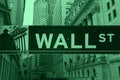 Wall Street sign and New York Stock Exchange buildings Royalty Free Stock Photo