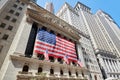 Wall Street Stock Exchange building with big US flag wide angle view Royalty Free Stock Photo