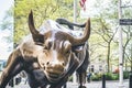 Wall Street stock exchange charging metal bull in NYC Manhattan lower financial district Royalty Free Stock Photo