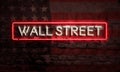 Wall Street Stock Market Neon Sign Brick American Flag Financial Comeback Pandemic Royalty Free Stock Photo