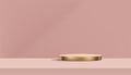 Wall studio with 3D Display Pink Gold Cylinder Podium on Beige Background,Vector luxury studio scene with circle stand for