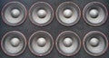 Wall of subwoofer bass speakers Royalty Free Stock Photo