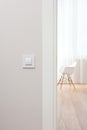 Wall switch in light minimalist interior. Modern, beautiful, clean apartment