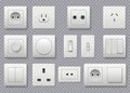 Wall switch. Power electrical socket different modern round switches vector realistic collection Royalty Free Stock Photo