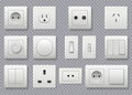 Wall switch. Power electrical socket different modern round switches vector realistic collection Royalty Free Stock Photo