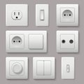 Wall switch. Power electrical socket electricity turn of and on plug vector realistic pictures Royalty Free Stock Photo