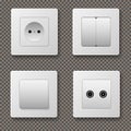 Wall switch. Power electrical socket electricity turn of and on plug vector realistic pictures. Electrical plug electric Royalty Free Stock Photo
