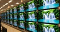 TV Display Wall Waterfall Screens in Electronics Store Royalty Free Stock Photo