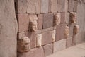 Wall in Tiahuanaco with stone faces