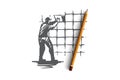 Wall tiling, house, repair, worker concept. Hand drawn isolated vector.